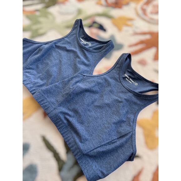 Outdoor Voices Bundle Athena Heathered Navy Blue Crop Top Bras Size Medium - Picture 7 of 7